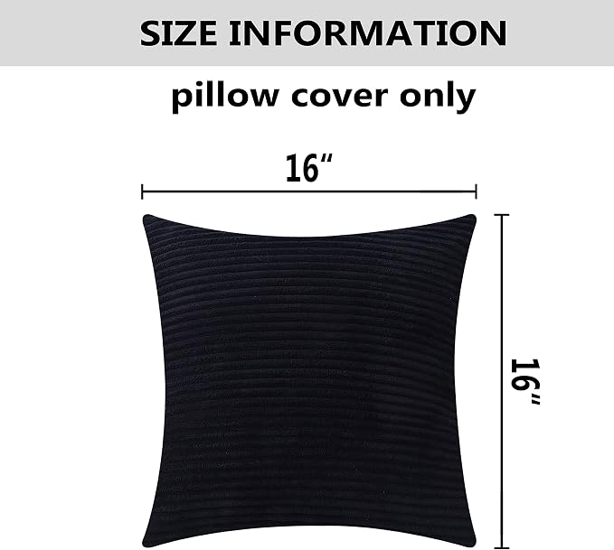 Home Brilliant 2 Packs Decorative Pillow Covers for Couch Outdoor Pillows Cover 16x16 Summer Striped Velvet Pillow Covers, Set of 2, 40cm x 40cm, 16 x 16 Inch, Black