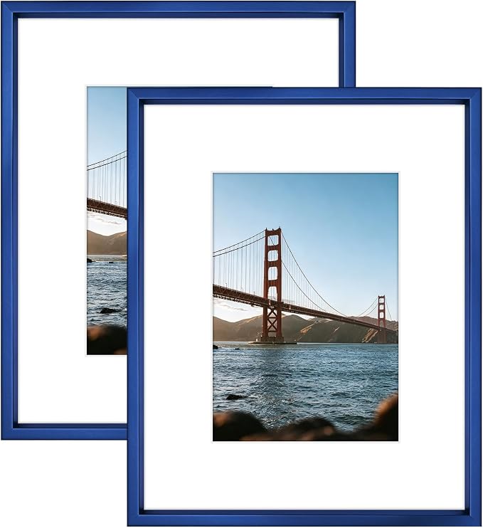Frametory 8x10 Blue Aluminum Metal Picture Frame Mat for 5x7 Glass