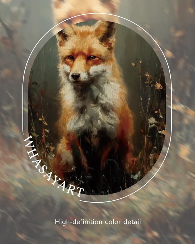 WHASAYART Vintage Gold Framed Wildlife Waterside Fox Canvas Wall Art | Elegant Animal Autumn Forest Tones Painting, Classic Nature Living Room Bedroom Wall Decor, 13x16" Waterproof Canvas Painting