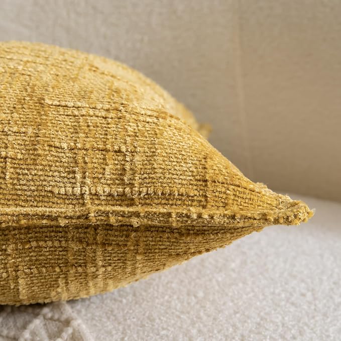 MADIZZ Pack of 2 Chenille Throw Pillow Covers 24x24 Inch Yellow Soft Neutral Decorative Throw Pillows for Couch Sofa Boho Accent Cushion Covers Modern Farmhouse Home Decor for Bedroom Living Room