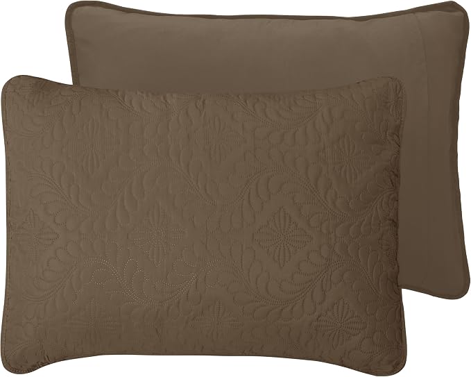 Easy-Going Reversible Quilt Set Full/Queen, Bedspread with 2 Shams | Olive leaf-Camel/Ivory, Lightweight Bed Comforter, 1 Quilt + 2 Pillow Shams, All-Season Coverlets for Bedroom