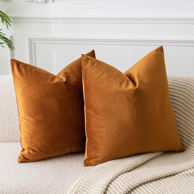JUSPURBET Decorative Velvet Throw Pillow Covers 18x18 Set of 2,Rust