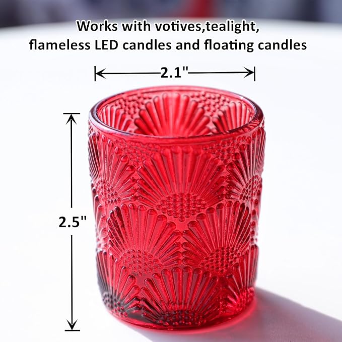 Woho 24pcs Red Votive Candle Holders Boho Style for Christmas Decorations