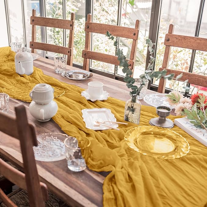 12 Pack Cheesecloth Table Runner, Runner Gauze Boho Wedding Decor Romantic Table Runner for Wedding Birthday Party(35" x 118")(Ginger)