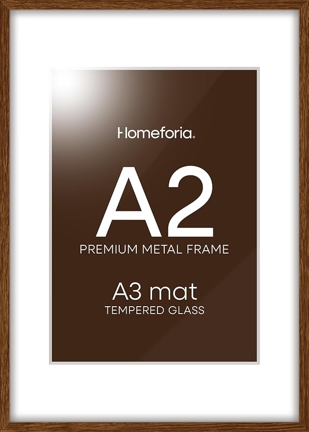 Homeforia A2 Brown Oak Picture Frame, High-End Wood, A3 Mat, Glass