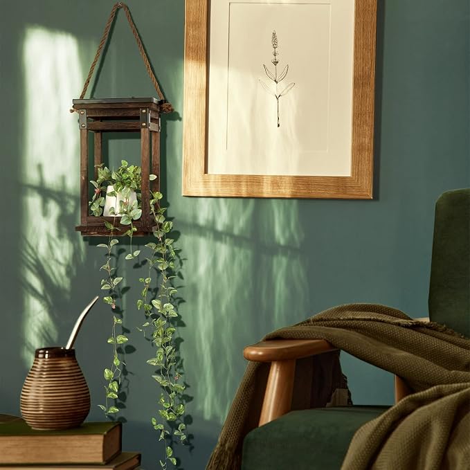 J JACKCUBE DESIGN Decorative Lanterns for LED Flameless Candle, Wooden Vintage Farmhouse Hanging Tabletop Candle Holder for Wedding Party Outdoor Indoor Decoration -MK1010A