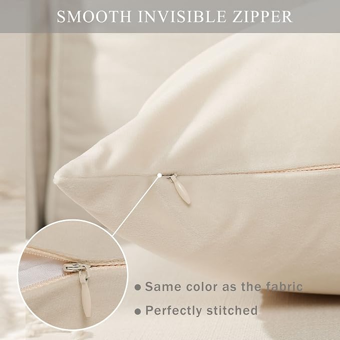 Stellhome Rectangle Velvet Pillow Covers Decorative Cushion Covers for Bed Couch Sofa Bench, 12 x 20 inch (30 x 50 cm), Cream, Pack of 2