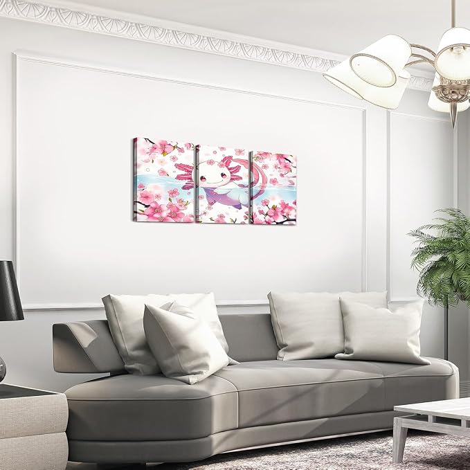 Feelyou Boys Girls Cute Axolotl Wall Painting Posters and Prints Cartoon Salamander Picture Wall Decor Ocean Sealife Canvas Wall Art for Bedroom Kids Kawaii Teens Wall Art Room Decor 12"x16"x 3Pcs