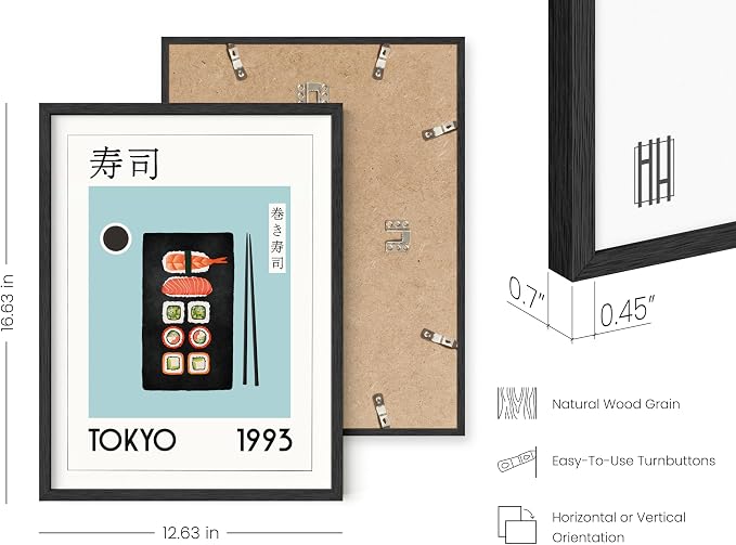 HAUS AND HUES Sushi Wall Decor - Modern Kitchen Food Print, Japanese Sushi Poster, Dining Room Food Wall Art for Kitchen 12x16 Black Frame