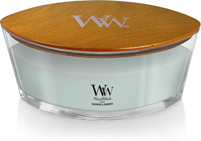 WoodWick Sagewood & Seagrass Gifts for Women and Men, Ellipse Candle with Crackling Wick, 16oz (Pack of 2)