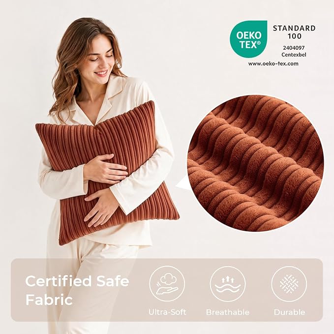 Kevin Textile Striped Corduroy 20”x20” Pillow Covers 2 Pack, Rust