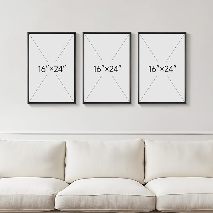 Framed Boho Black and White Abstract Wall Art Set, 3 Piece Canvas Prints | Black Beige Paintins, Modern Minimalist Artwork, Geometric Pictures, Living Room Bedroom Hallway Office Wall Decor 16x24 Inch