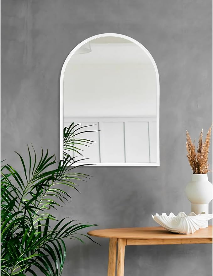 Arch Wall Mirror 20"x16" Large White Bathroom Mirror Metal Frame Mirrors for Wall, Decoration Vanity Bedroom Entryway Living Room Room Home Decor