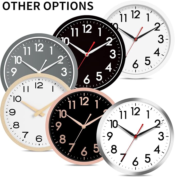 AKCISOT 12 Inch Wall Clock, Silent Battery Operated Analog Clock, Black | Office | Kitchen | Living Room | Classroom | Easy-to-read Numbers