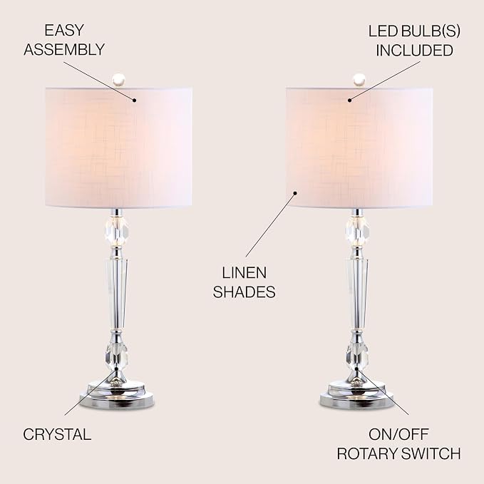 JONATHAN Y Victoria 27" Crystal LED Bedside Table Lamp, Clear, Set of 2