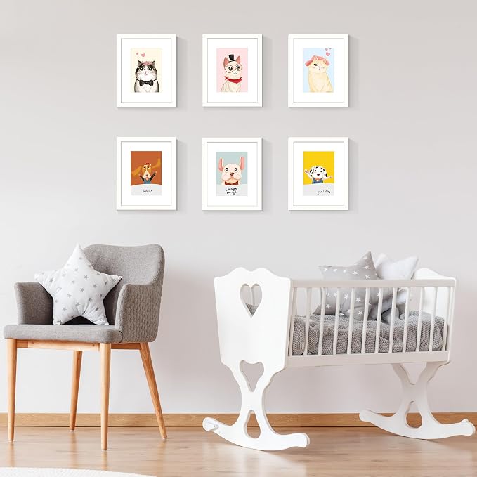 upsimples 8x10 Picture Frame Set of 10, Display Pictures 5x7 with Mat or 8x10 Without, Multi Photo Frames Collage for Wall or Tabletop Display, White