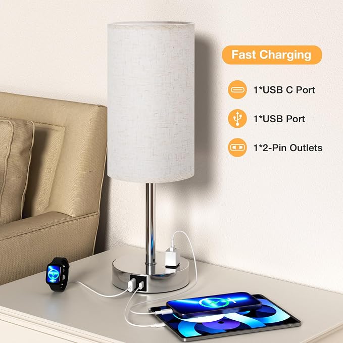 White Touch Table Lamp for Bedroom - Bedside Desk Lamp for Dorm Study