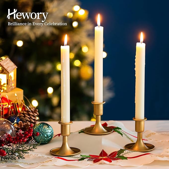 Hewory Gold Candlestick Holders: 6PCS Short Brass Candle Holders for Taper