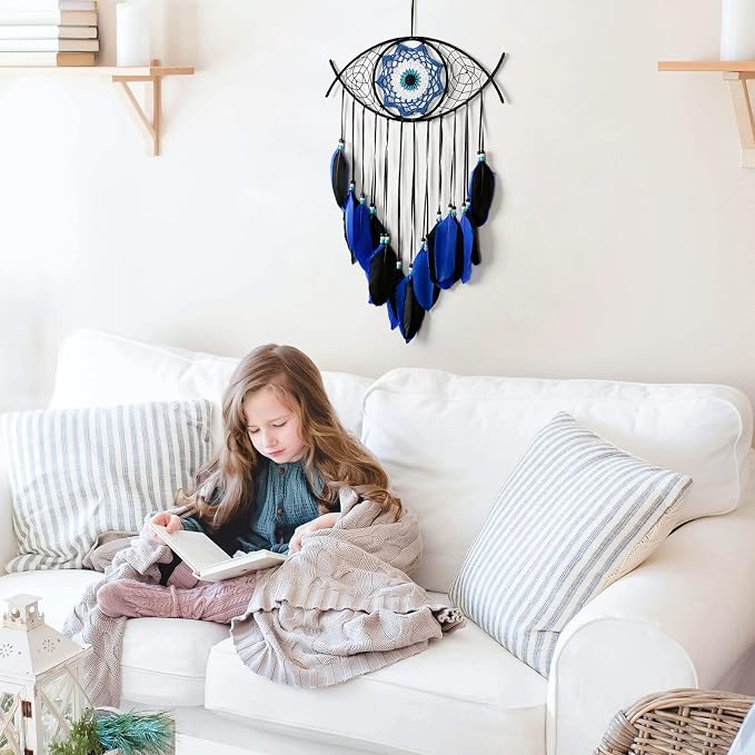 Dremisland Evil Eye Dream Catcher Blue Black Evil Eye Wall Decor Handmade