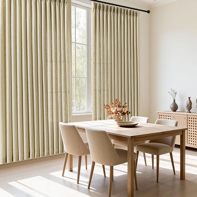 Extra Wide Pinch Pleated Sheer Linen Curtains Light Filtering, 60X102 | Living Room, Semi Sheer, Pinch Pleat, Linen Blend, Hook Rings, Non See Through, Privacy, Sliding Door, Grey Beige, 1 Panels