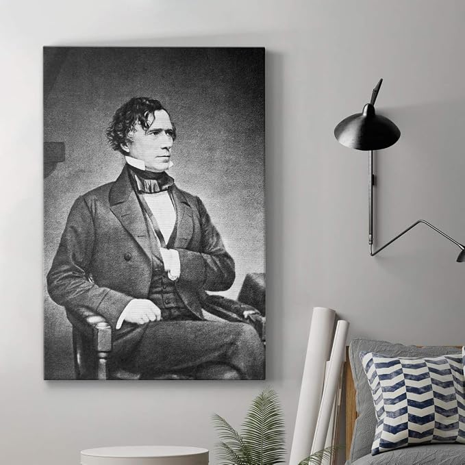 Renditions Gallery Franklin Pierce Presidental Portrait Wall Art, Premium Gallery Wrapped Canvas Decor, Ready to Hang, 48 in H x 32 in W, Made in America Print