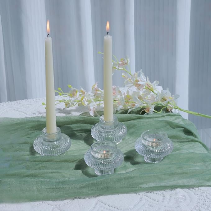 VOHO Dual Sized Candlestick Holders Set of 6, Clear Candle Sticks Holder
