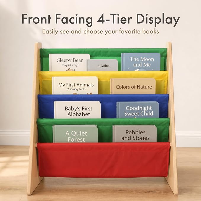 Humble Crew Kids Bookshelf, Montessori Front Facing Toddler Bookcase 4 Tier