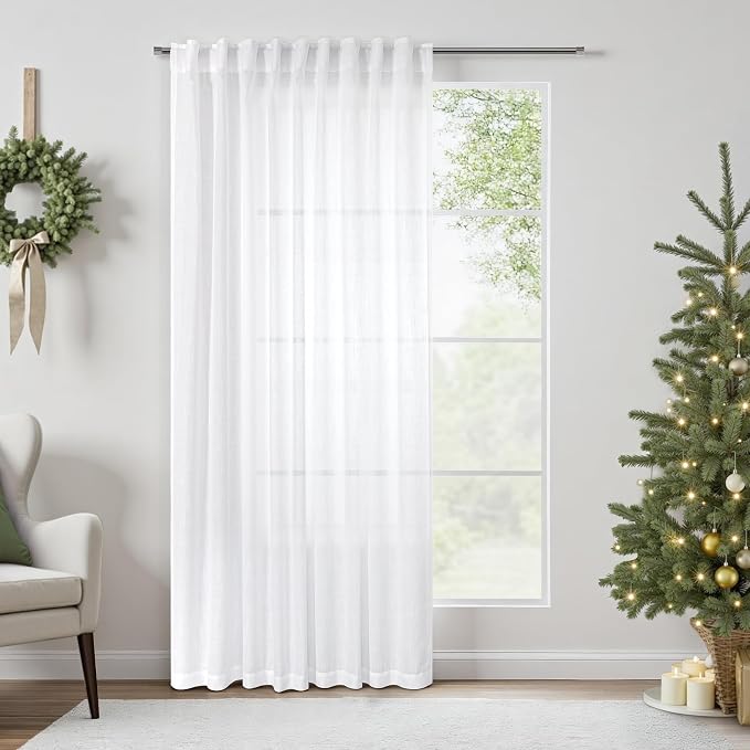 Pitalk 60 Inch Wide Curtains for Kids Bedroom Boys Girls 90 Inches Long Linen Sheer Extra Wide Large White Curtains for Nursery Room Playroom Closet Doors Simple Casual 2 Panel Back Tab Pocket 60 x 90