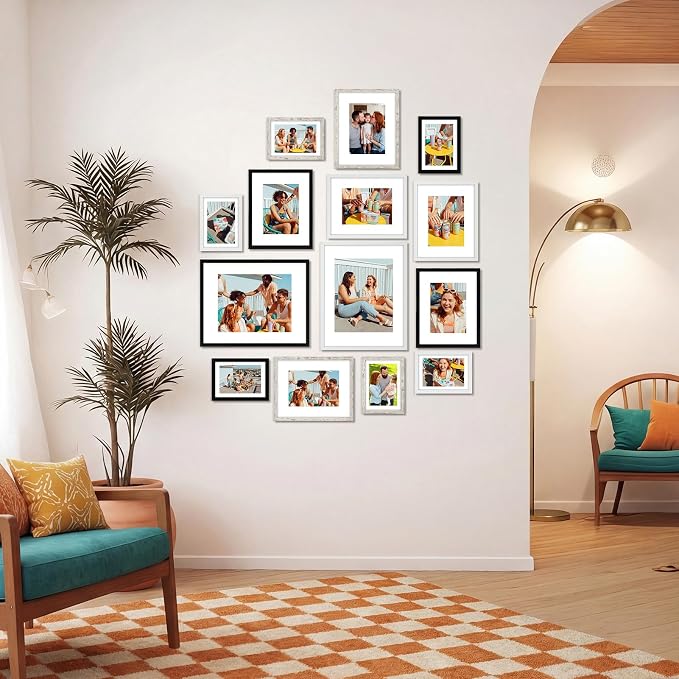 Giftgarden 14 Pack Mixed Color Picture Frames Set, 2pcs 11x14 Matted for 8x10, 6pcs 8x10 Matted for 5x7, 6pcs 5x7 Matted for 4x6, Gallery Frame Collage for Wall or Tabletop Display