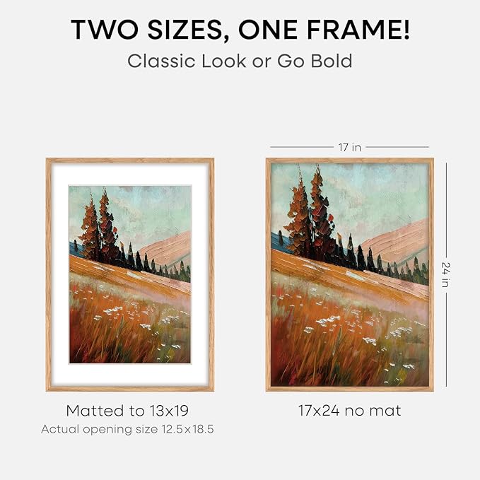 Homeforia 17x24 Natural Oak Picture Frame, High-End Wood, 13x19 Mat, Glass