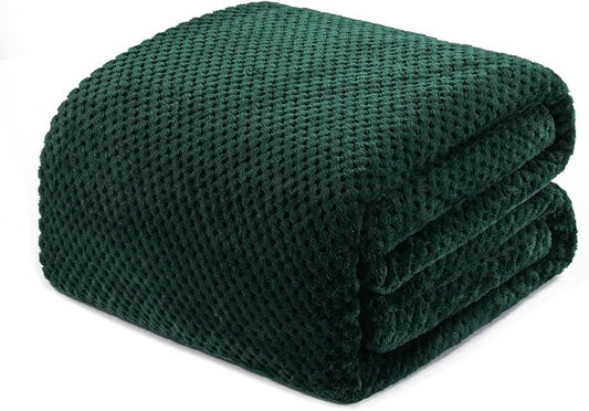 Exclusivo Mezcla Soft Waffle Fleece Bed Blanket Queen Size, Green | Lightweight Plush Blanket for Bed, Bedroom, Cozy Flannel with Waffle Texture, Stylish Home Decor, All Season, 90x90 Inches