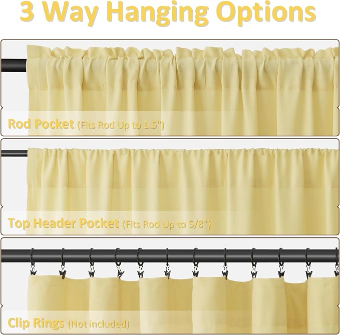 Yellow Linen Curtains 108 Inch Length for Living Room Bedroom 2 Panels Set Rod Pocket Light Filtering Semi Sheer Window Curtains 52 Inch Width Boho Farmhouse Linen Drapes, W52xL108
