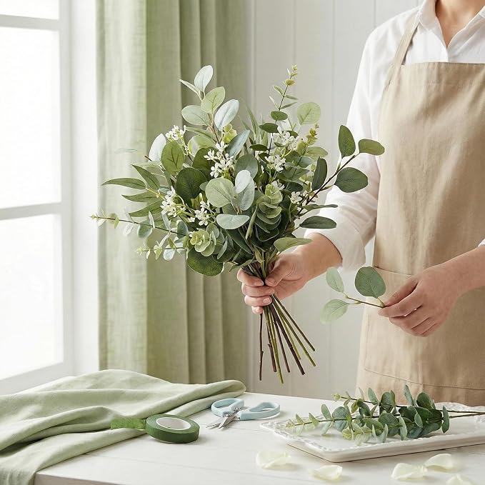 lovemoon 260 Pcs Artificial Mixed Eucalyptus Stems Bulk, 5 Kinds of Faux Greenery Eucalyptus Leaves Bulk for Vase Wedding DIY Bouquets Floral Arrangement Home Decor (260, Green)