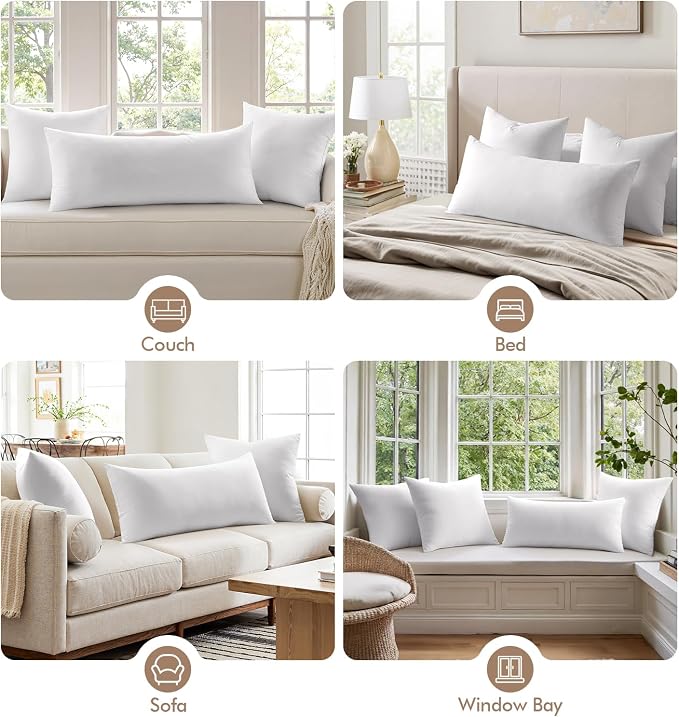 MIULEE 14x26 Inch Premium Lumbar Throw Pillow for Bed Sofa Couch | Virgin Microfiber, 100% Cotton Cover Pillow,Stuffer Form, Decorative Throw Pillow Insert