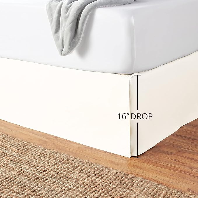 Amazon Basics Lightweight Pleated Soft Machine Washable Bed Skirt, King Size, Off White, 16-Inch Drop