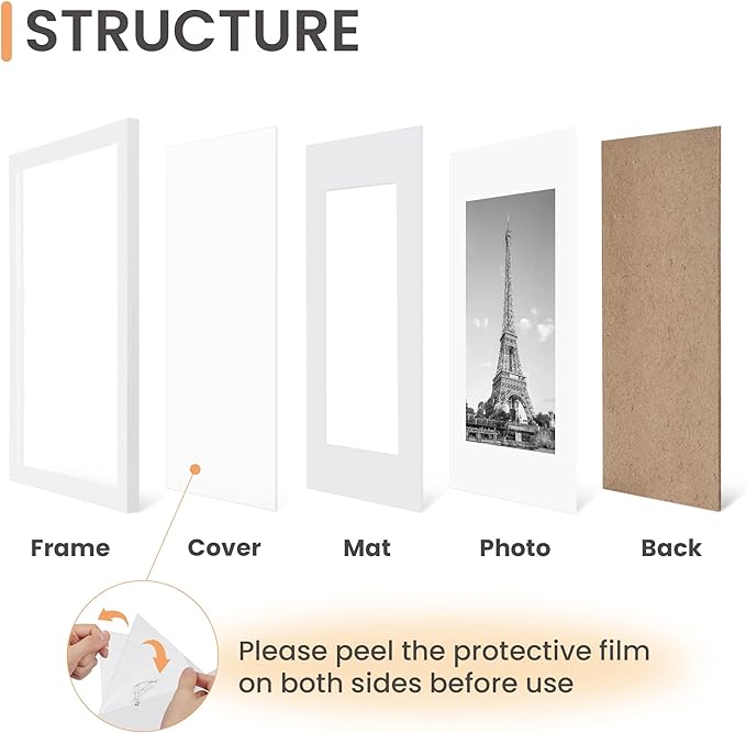 upsimples 8x10 Picture Frames, Gallery Wall Frames Set of 5, White | Photo Frame Collage Wall Decor, 8 x 10 Frame, 5x7 Frame with Mat for Family, Baby, Hallway, Christmas