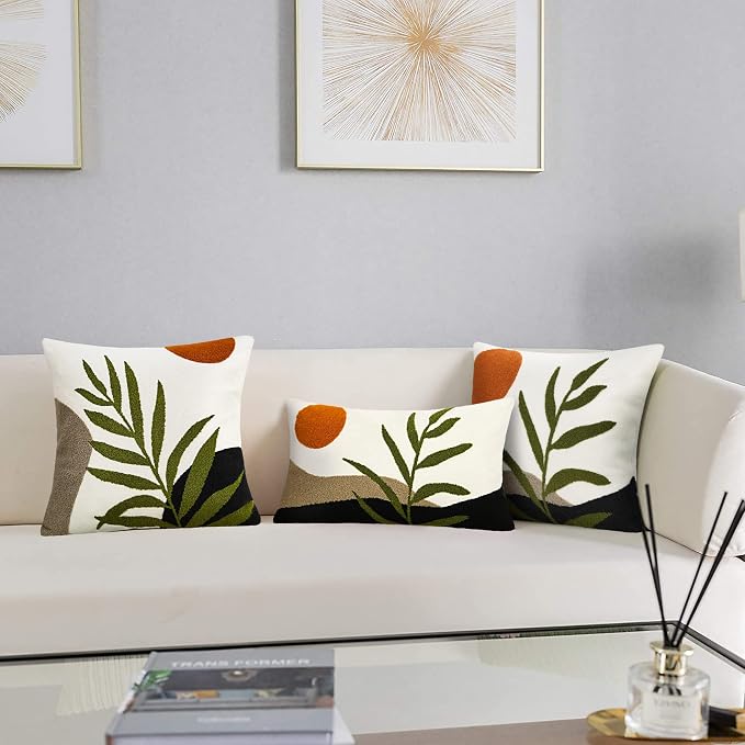 Merrycolor Boho Pillow Covers 20x20 Tufted Mid Century Modern Throw Pillow Covers Abstract Leaf Pillow Cover Bohemian Aesthetic Boho Pillows Decorative large Pillows for Couch Bed Sofa Living Room 1PC