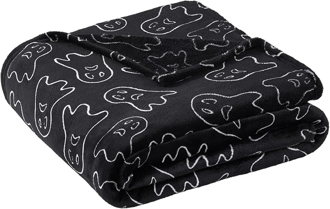 Halloween Ghost Fleece Throw Blanket 50x70 Inch XL Black Soft Flannel