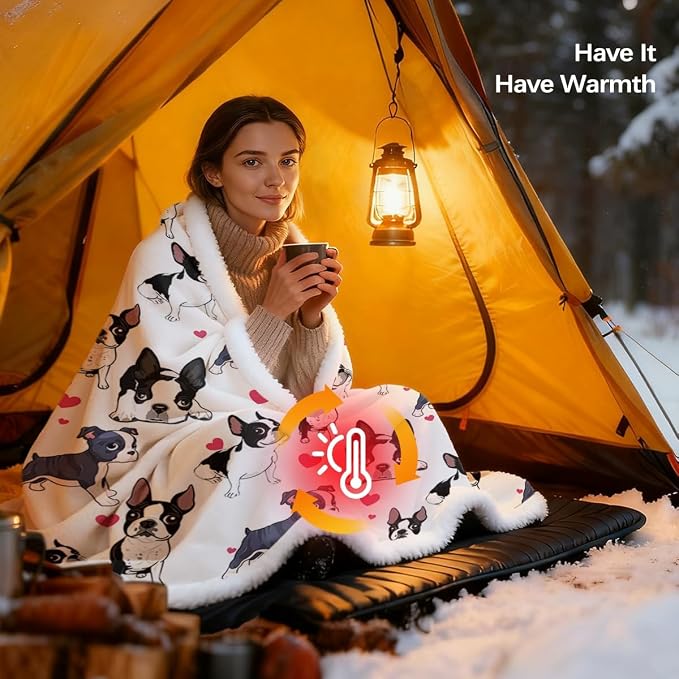 BlessLiving Boston Terrier Sherpa Blanket Queen Blanket Queen | Sherpa; Soft; BlessLiving Boston Terrier Sherpa Blanket Queen; Size; 90x90; Inches; 3D; Red; Hearts; Puppy; Dog; Print