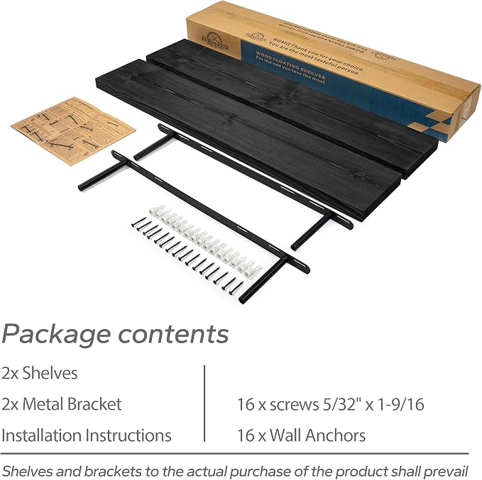 BGMG Wood Floating Shelves 36 inch Long,Wide Rustic Wooden Wall Shelves for Bathroom Living Room Bedroom Kitchen Farmhouse Set of 2-36x6.7x1.25 inch-Black