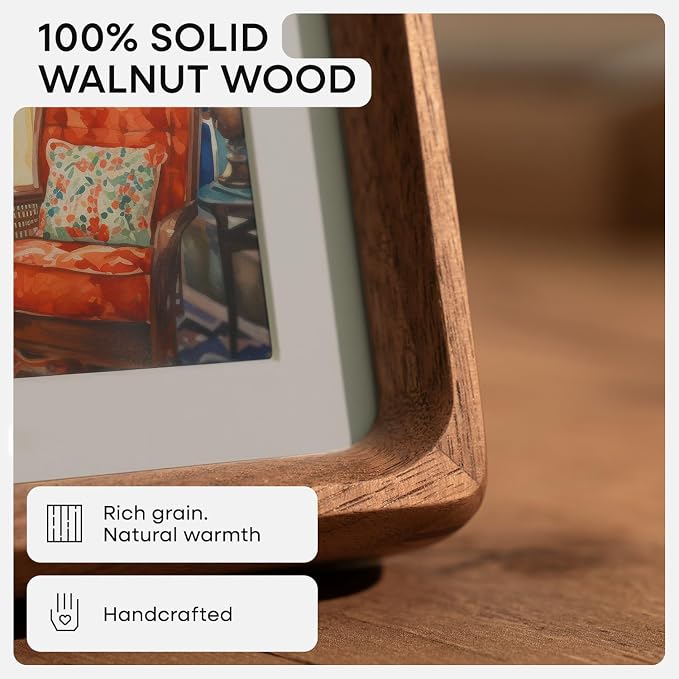 Homeforia 16x20 Mortise&Tenon Walnut Picture Frame, 11x14 Mat, Glass