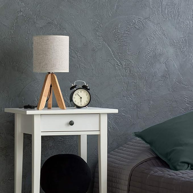 HAITRAL Small Bedside Table Lamp - Wooden Tripod Nightstand Lamp
