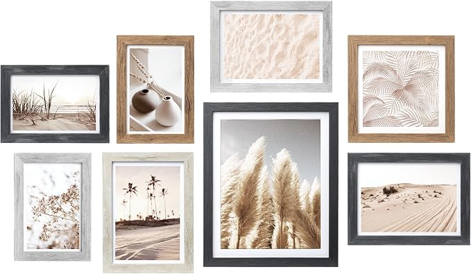 Gallery Wall Frame Set, 8 Pack Multi-color Picture Frame, Small | Collage Pampas Grass Prints Wall Art Decor for Living Room, Entryway, Stairway, Bedroom, Assorted Size
