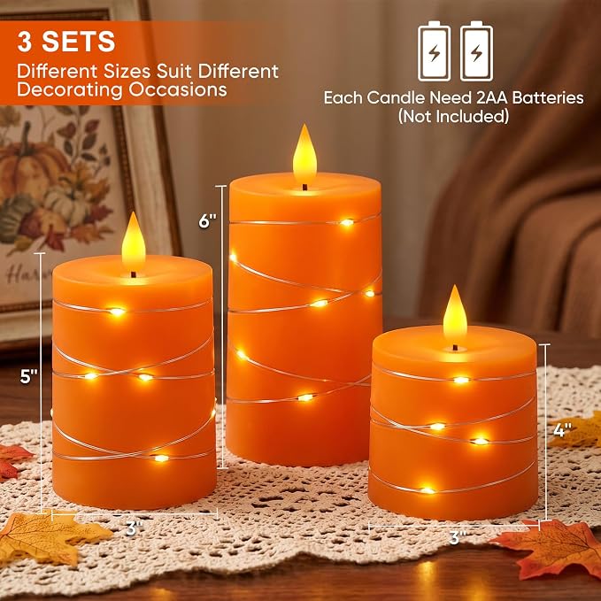 Raycare Orange Battery Operated Flameless Pillar Candle with Remote Timer