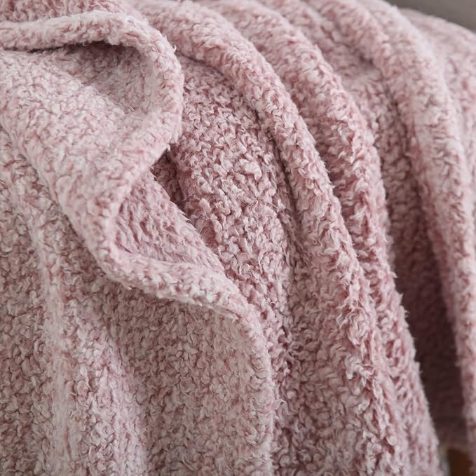Ultra Soft Fleece Sherpa Blanket King Size,Lightweight Cozy Boho Bed Blanket with Decorative Tassel, Pattern Reversible, 2 Tones Ombre Dusty Pink,104”x90”
