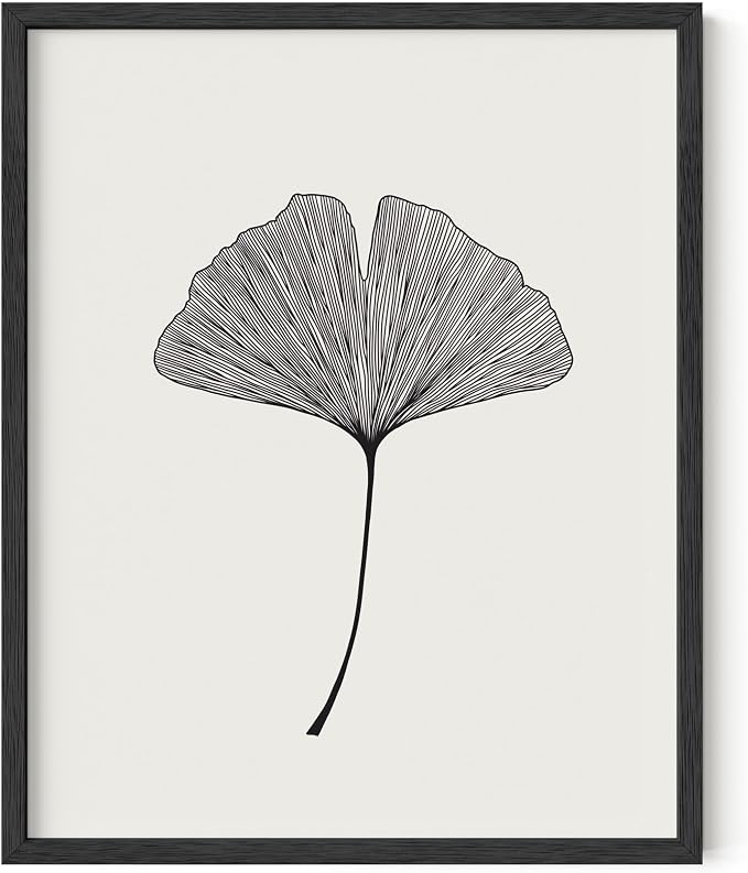 HAUS AND HUES Plant Wall Art - Ginkgo Flower Botanical and Minimalist Neutral Print, Black and White, 16x20 Unframed