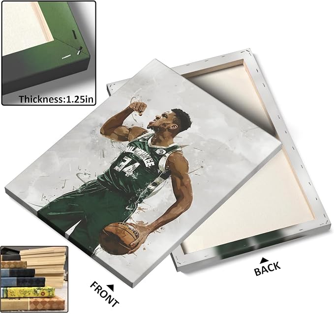 Giannis Antetokounmpo Basketball Canvas Wall Art, Sports Player Poster | Abstract splash ink athletic artwork, motivational sports wall decor for teen boys room, bedroom, living room, gym or office