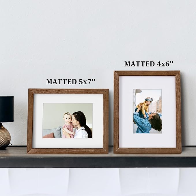 Egofine 8x10 Picture Frames Set of 4, Made of Solid Wood Covered by Plexiglass 4x6 and 5x7 with Mat or 8x10 without Mat, for Table Top Display and Wall Mounting Photo Frame,Walnut Brown