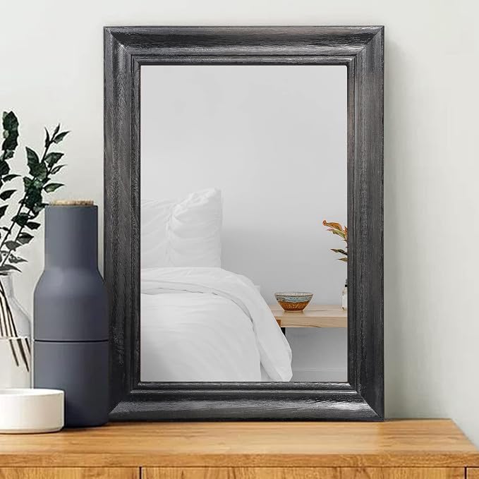 Mirrors for Wall with Black Wood Frame Large 26"x18" Rectangular Hanging Mirrors for Bathroom Bedroom Living Room Home Decor