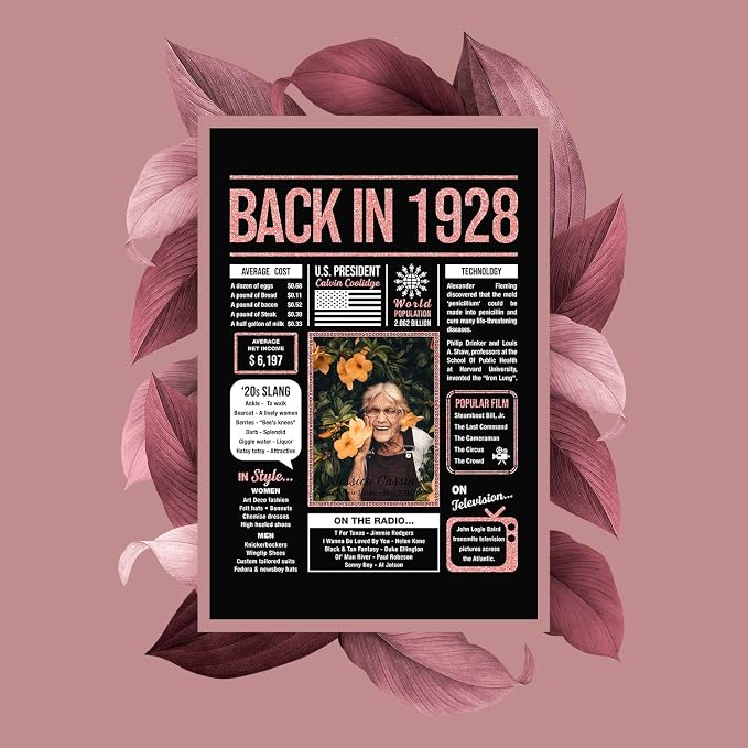 Happy 97th Birthday Party Decorations For Women Rose Gold - Gifts For 97 Year Old Women, Personalized 97th Birthday For Mom, Grandma, 97 Yr Old Bday Decor, Back In The Day You Born Birthday Poster